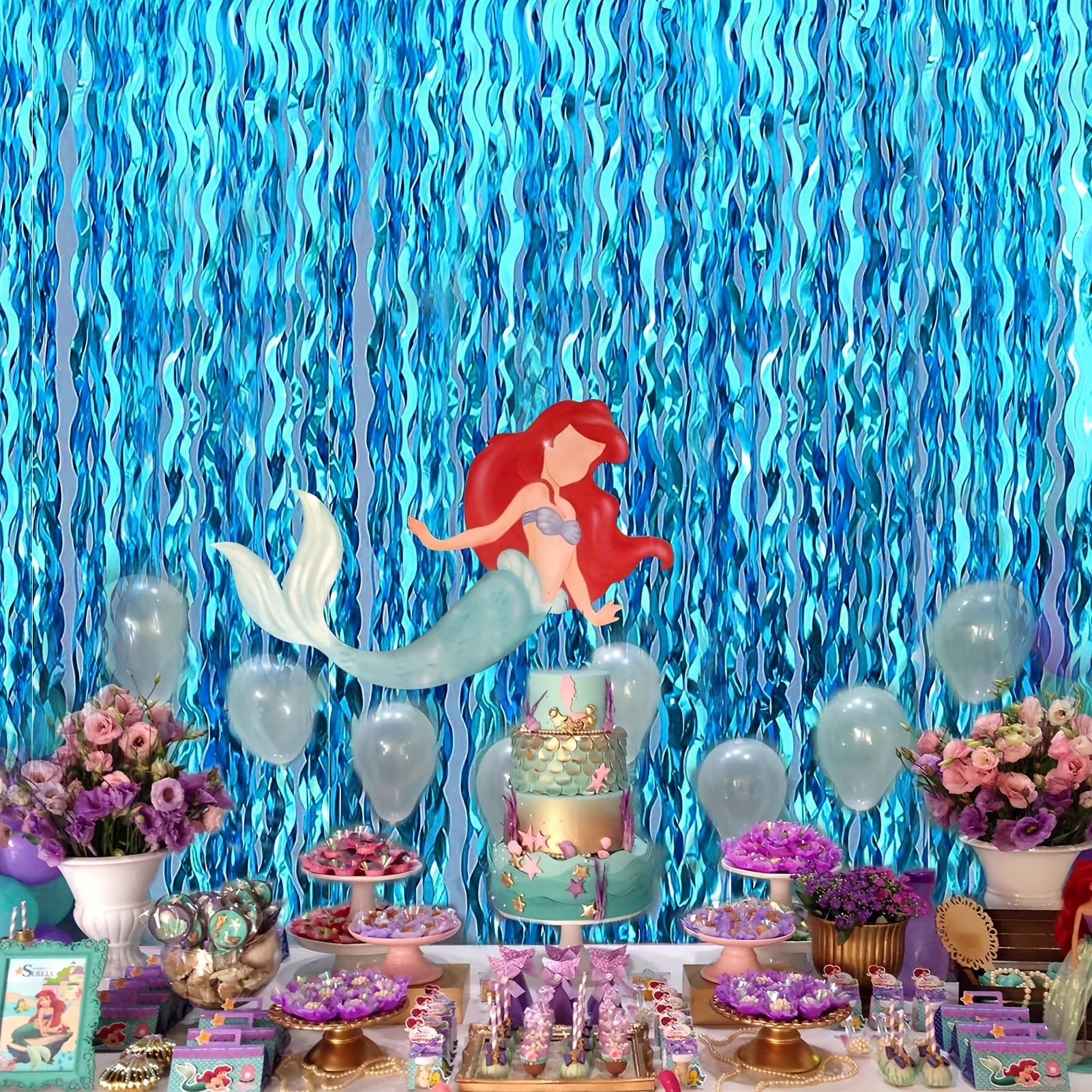 3pcs Wavy Tinsel Fringe Curtain Mermaid Birthday Under The Sea Party Decor