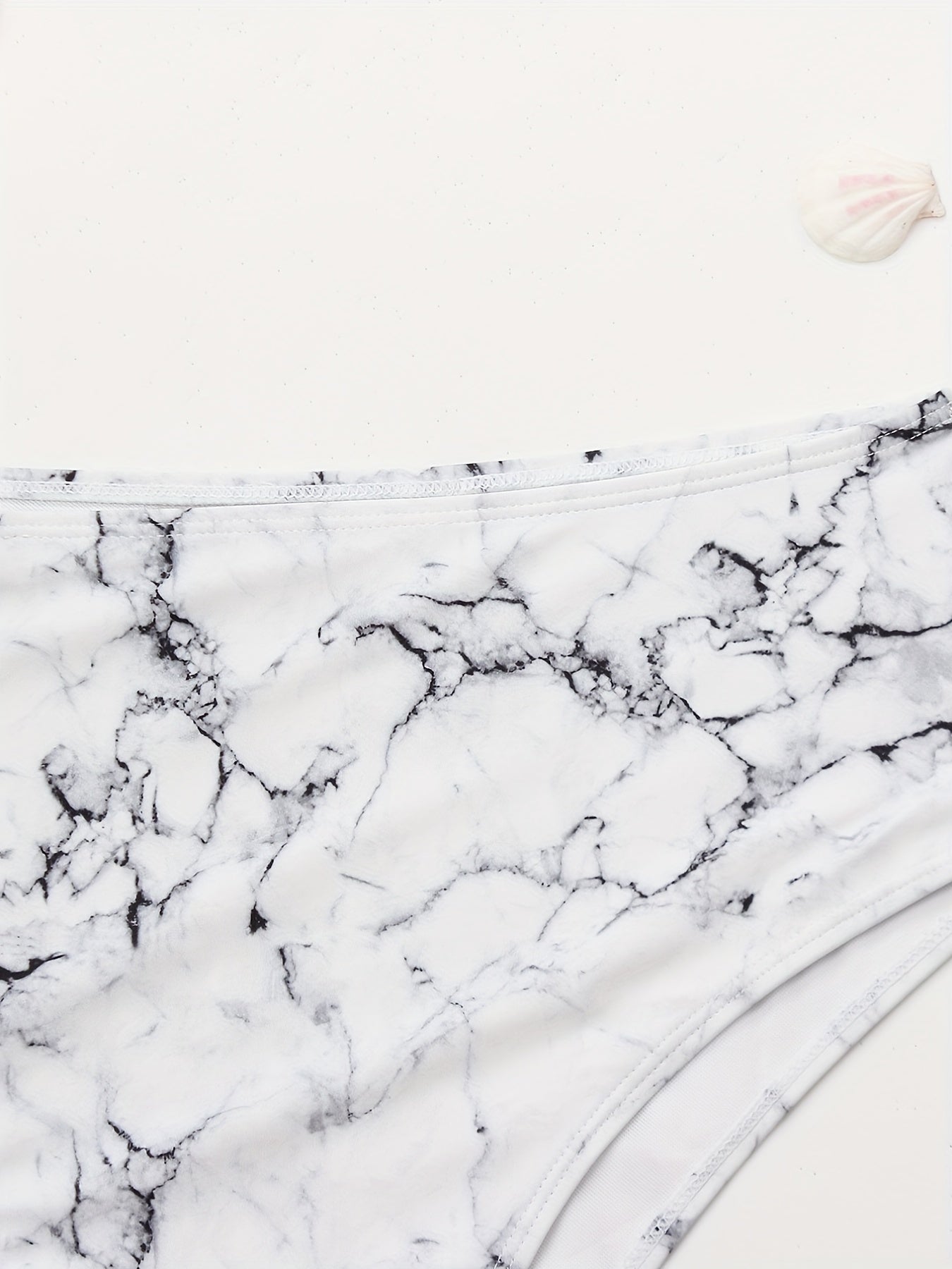 Marble Print Bikini Bottoms High Stretch Swimwear Plus Size