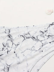 Marble Print Bikini Bottoms High Stretch Swimwear Plus Size