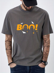 Cotton Ghost & Bat Print Halloween Men's Graphic Tshirt