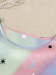 Ombre & Star Print Pajama Set - Tee & Pants Two Piece Set