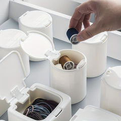 3pcs Desktop Press Storage Box with Lid for Makeup Cotton Swabs