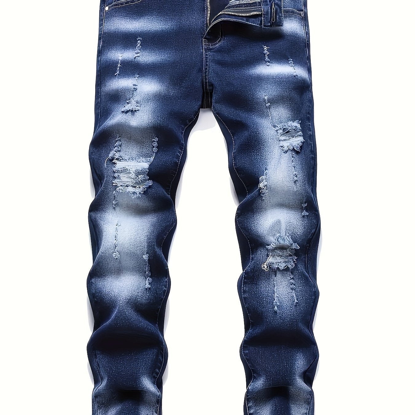 Men's Slim Fit Ripped Jeans Casual Street Style Distressed Denim Pants