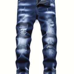 Men's Slim Fit Ripped Jeans Casual Street Style Distressed Denim Pants