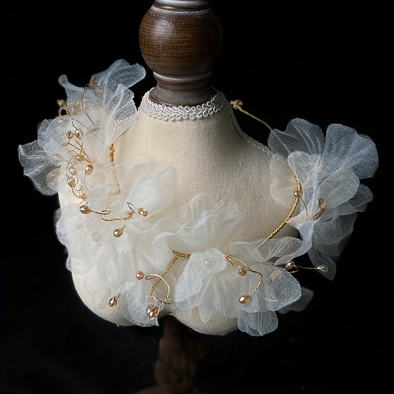 Flower Headband Mesh Bridal Head Piece Floral Yarn Head Decoration