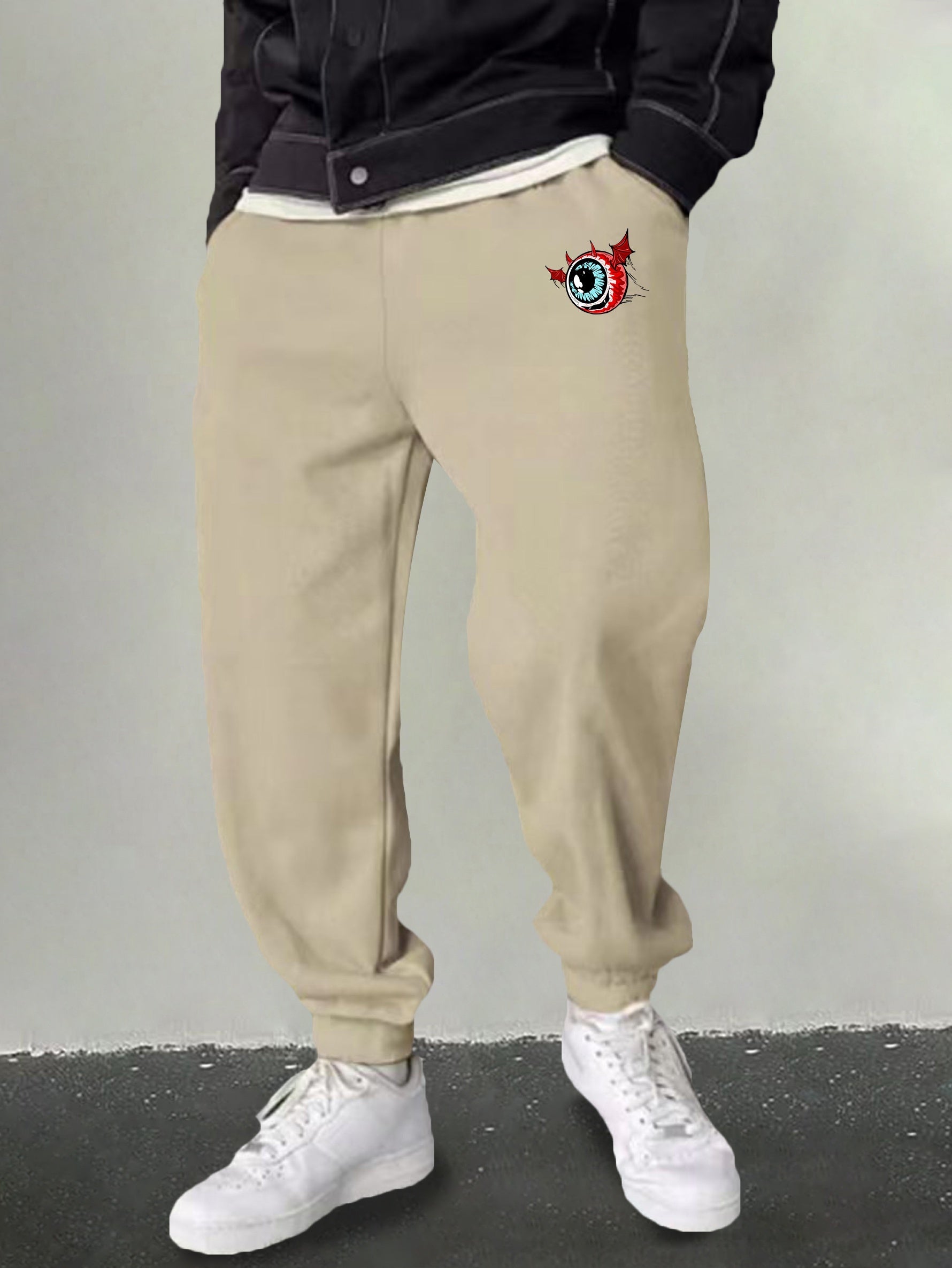 Men's Cartoon Eyeball Print Joggers Casual Stretch Sweatpants