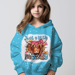 Sunflower Cow Hooded Sweatshirt Girls Long Sleeve Pullover Tops