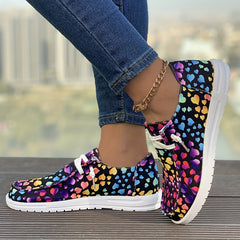 Women's Heart Print Canvas Shoes Low Casual Flats Lightweight Sports Shoes
