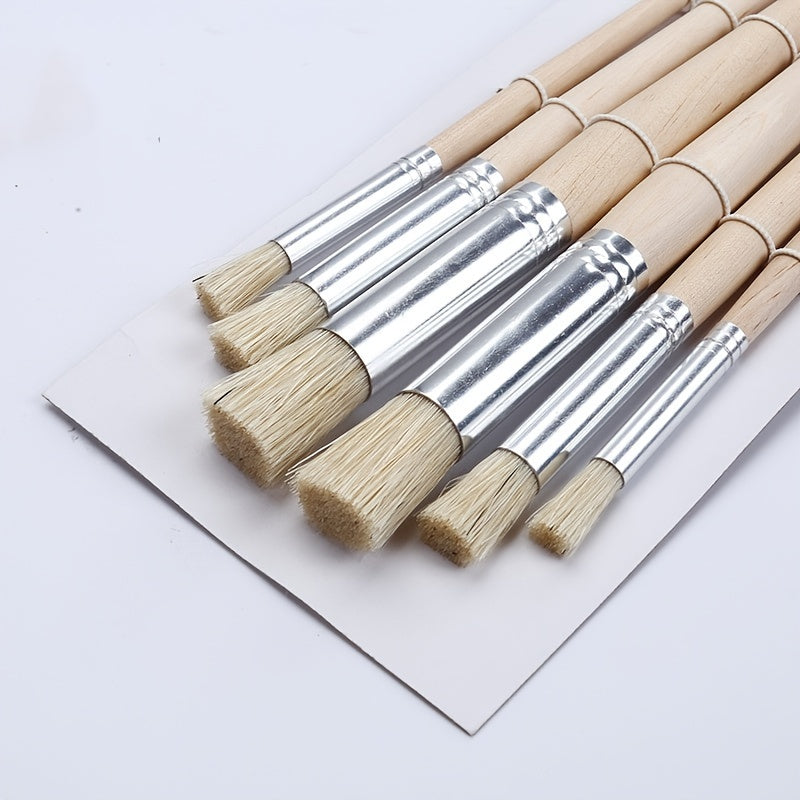 6 Pcs Thick Watercolor Paint Brushes Art Supplies Flat Wooden Artist