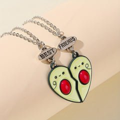Girls Avocado Heart Pendant Necklace BFF Matching Gift Set