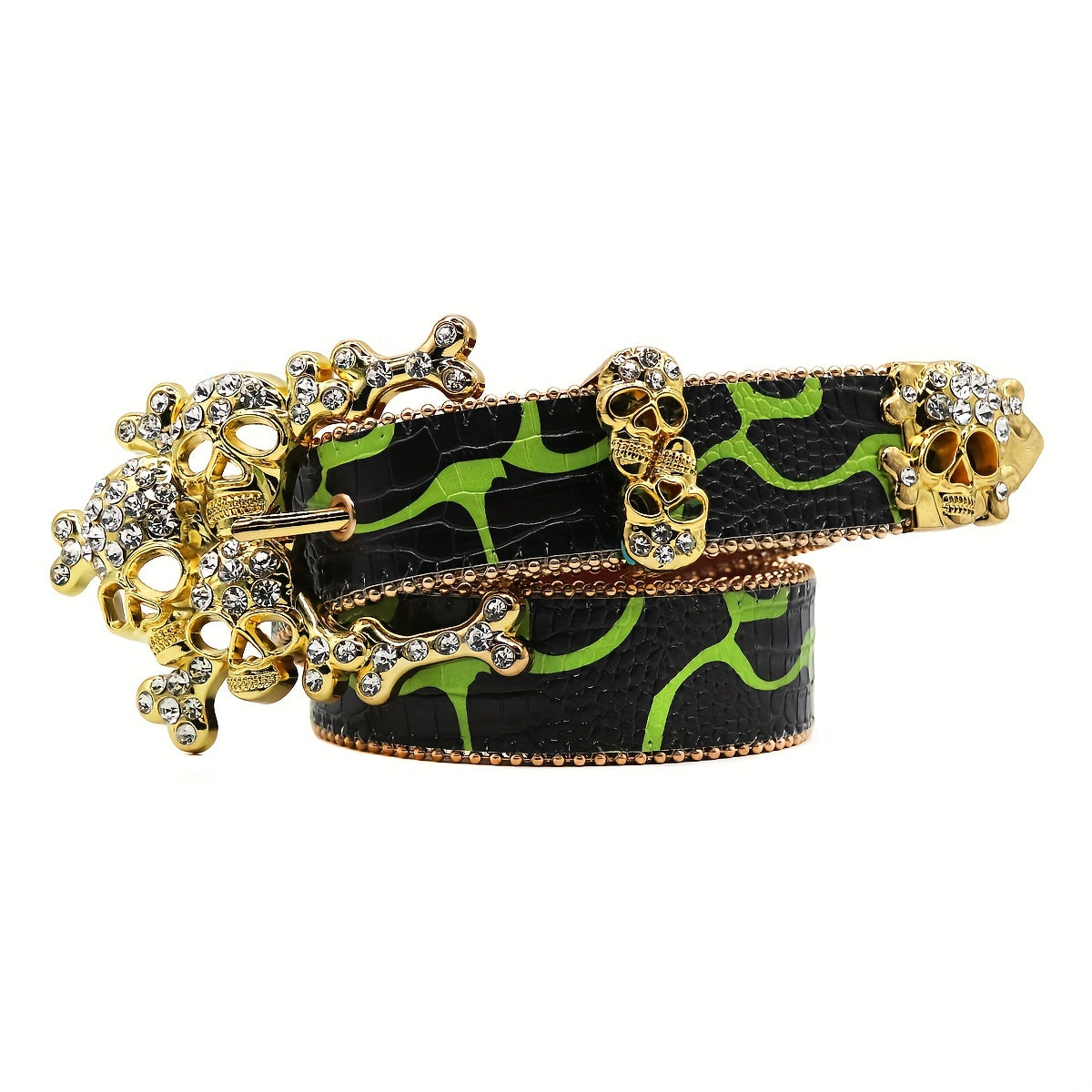 Large Skull Head Rhinestone Belt for Men