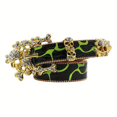 Large Skull Head Rhinestone Belt for Men