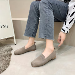 Women's Knitted Square Toe Slip-On Shoes Comfy & Versatile Flats