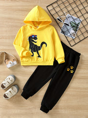 Dinosaur Print Boys Hooded Sweatshirt & Sweatpants Set