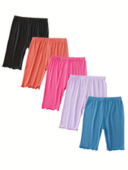 5pcs Girls' Modal Dance Shorts Fringe Stretch Sports Bottoming Shorts