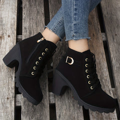 Women's Side Zipper Ankle Boots Chunky Heeled Dance Shoes