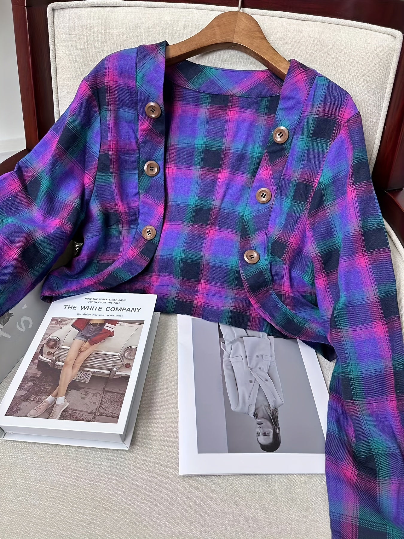 Plaid Crop Cardigan & Cami Dress Set