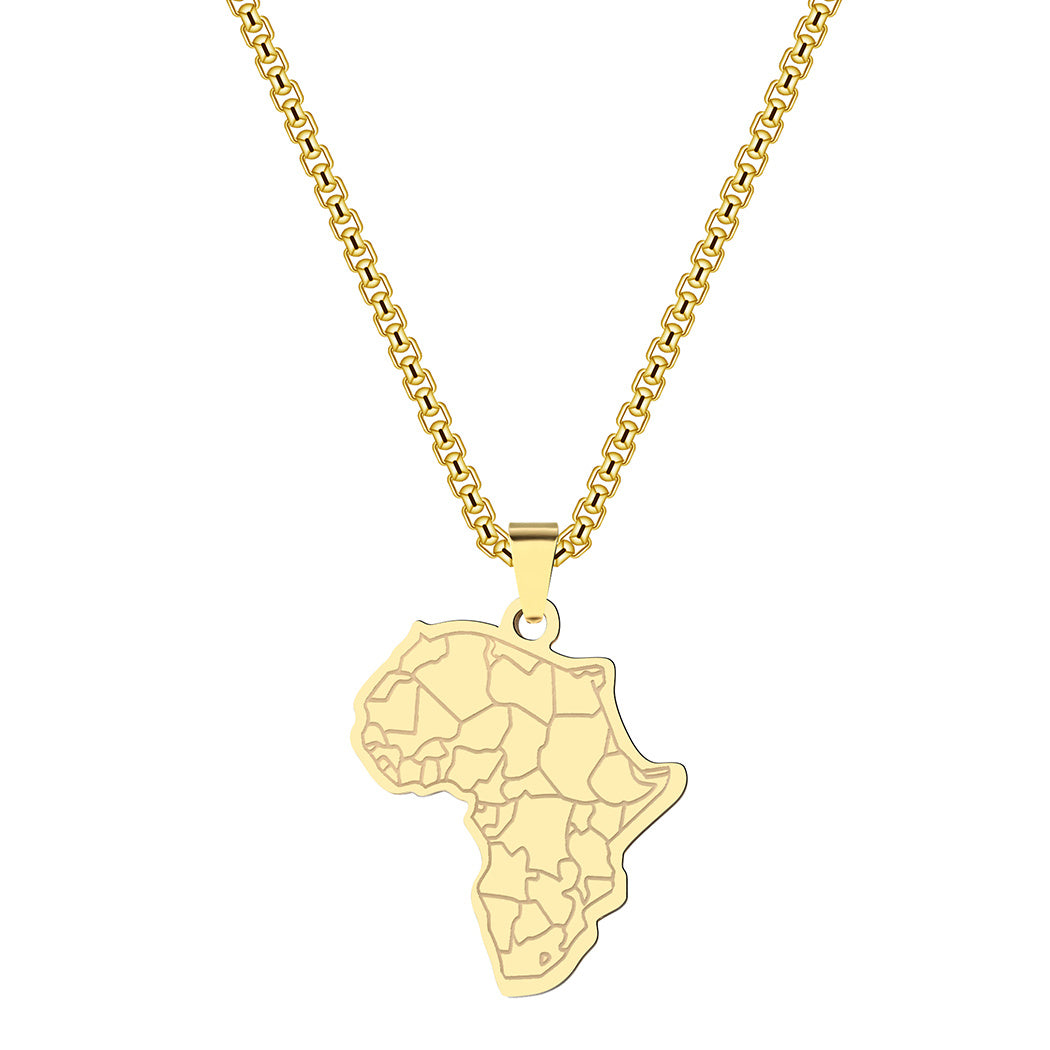 Africa Map Tiger Face Pendant Necklace Stainless Steel Hip Hop Vintage Gift