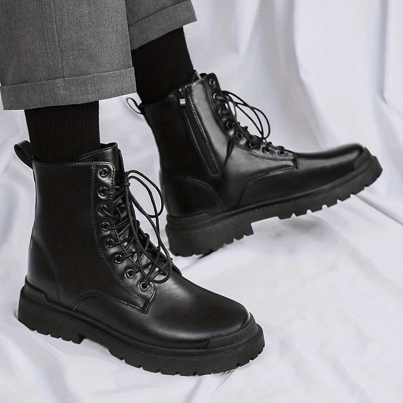 Men's Side Zip Combat Boots Casual Walking Shoes