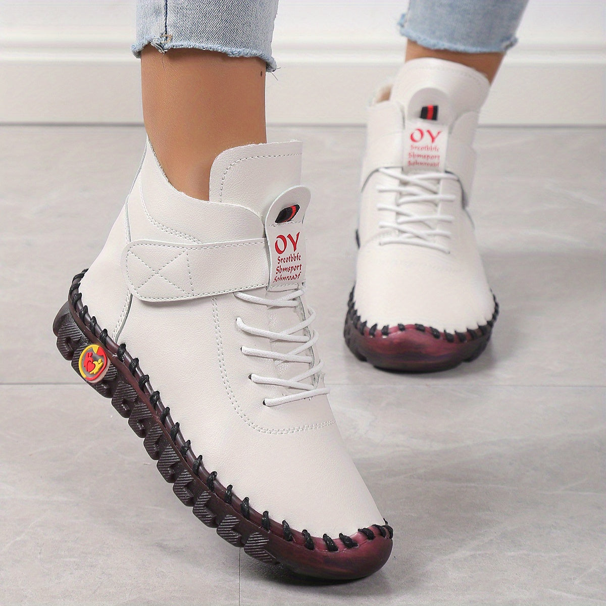 Women's High Top Lace Up Plush Ankle Boots