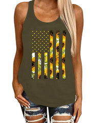 Sunflower Print Tank Top Casual Loose Racerback Tank Top