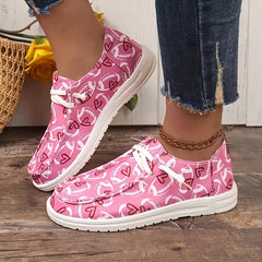Women's Skateboard Shoes with Rugby & Heart Pattern Canvas Footwear