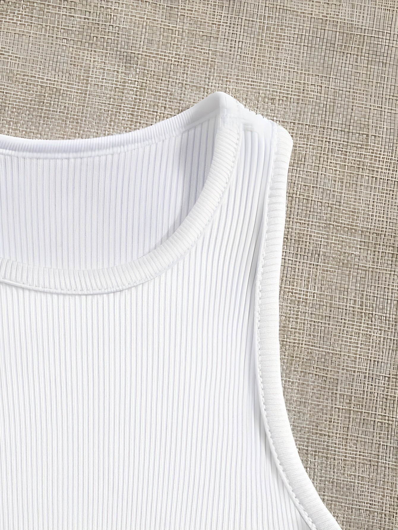 Solid Ribbed Sports Tank Top Round Neck Sleeveless Top