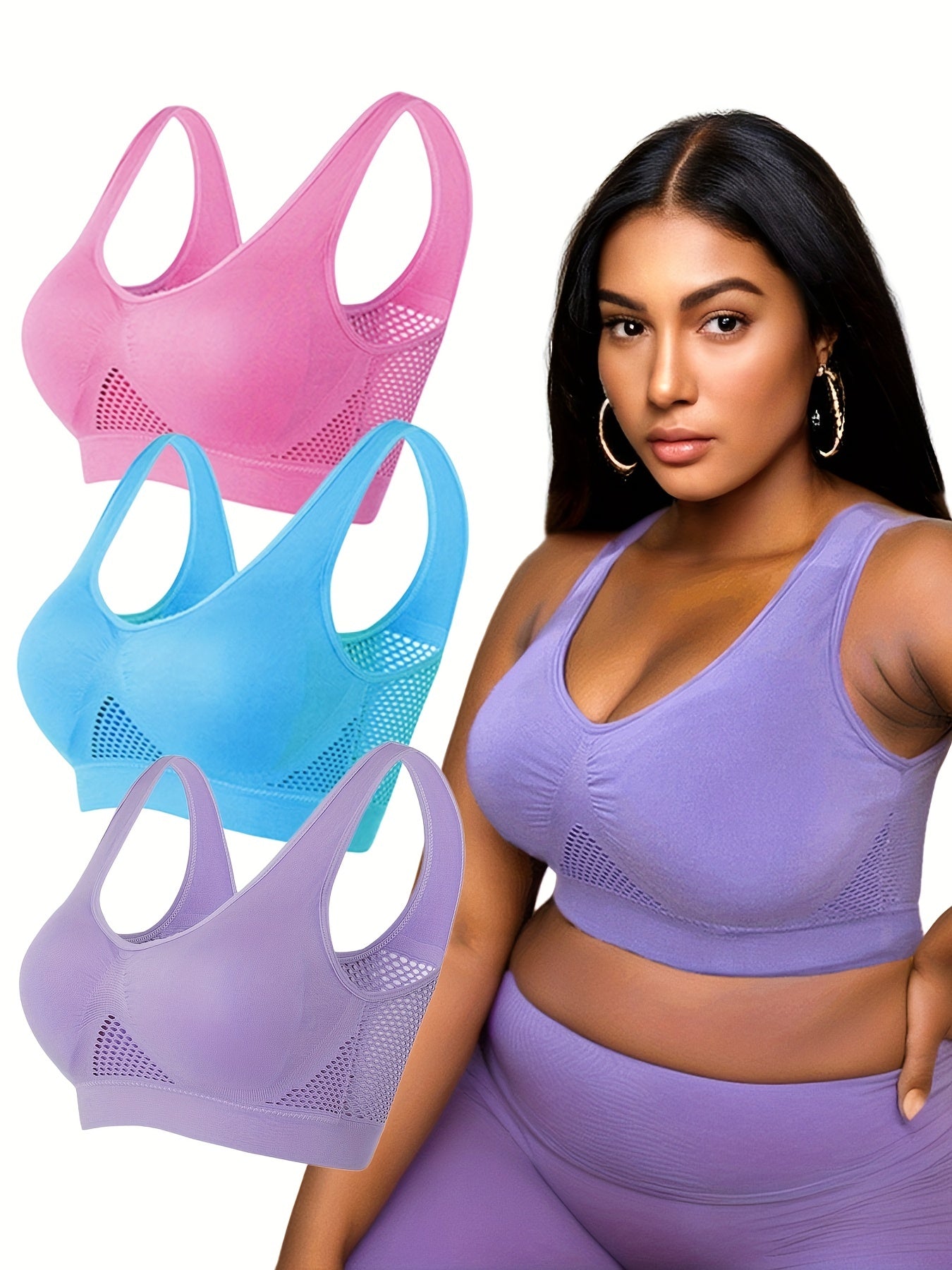3 Pack Plus Size Casual Bras Set Breathable Sports Bra 3pcs Set
