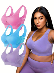 3 Pack Plus Size Casual Bras Set Breathable Sports Bra 3pcs Set