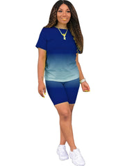 Tie Dye Print 2 Piece Set Crew Neck Short Sleeve Tops & Biker Shorts