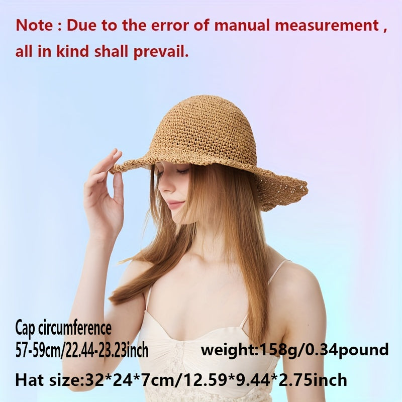 Brown Ruffles Straw Sun Hat Crochet Bucket Hat Wide Brim Beach Hats