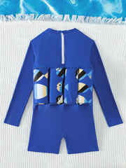 Boys Fish Pattern One Piece Swimsuit Long Sleeve Bathing Suit