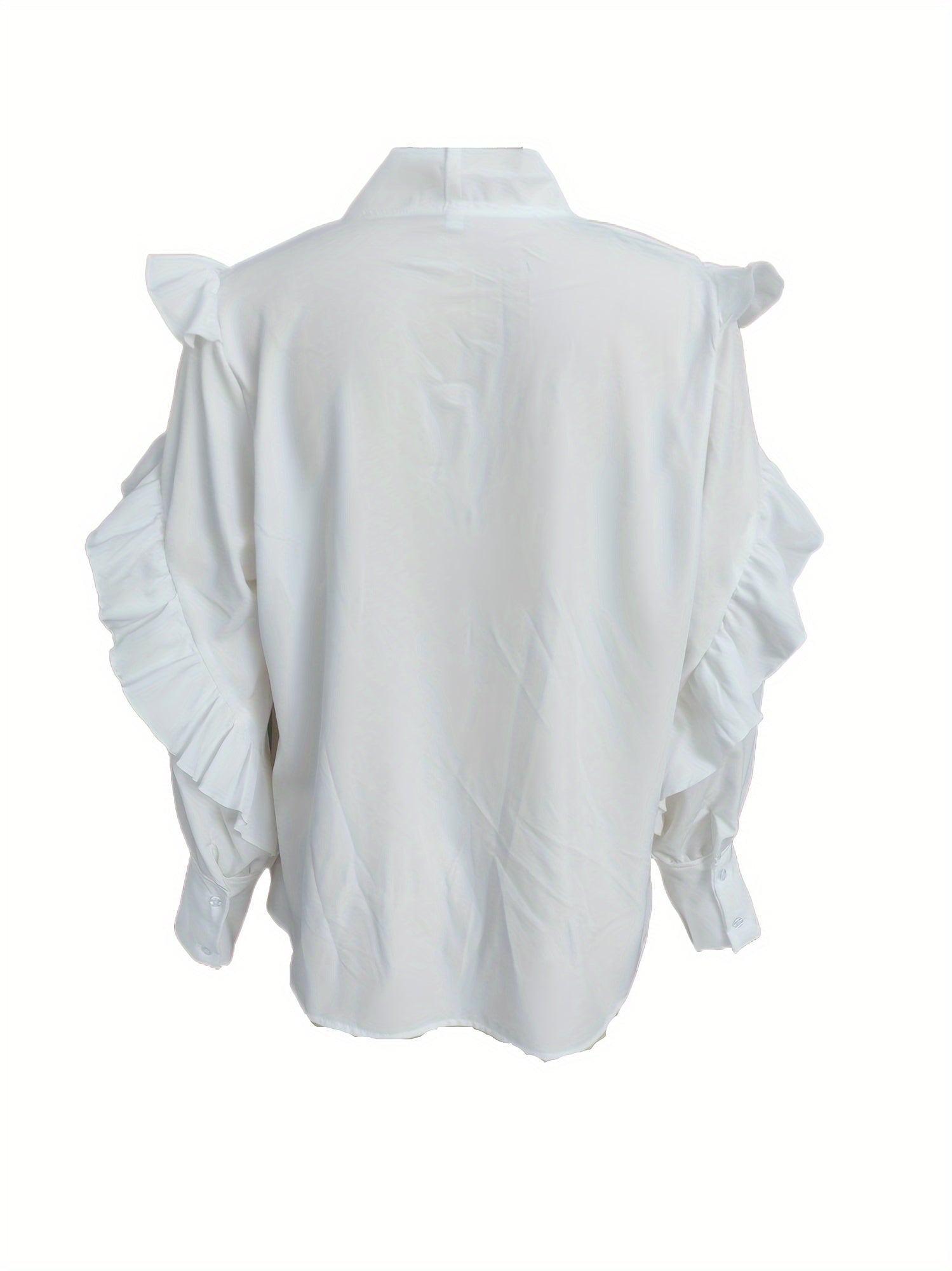 Casual Blouse Women's Plus Ruffle Trim Long Sleeve Loose Fit Shirt