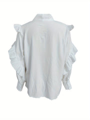 Casual Blouse Women's Plus Ruffle Trim Long Sleeve Loose Fit Shirt