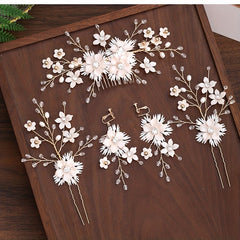 5pcs Bride Hair Comb Sweet Flower U-shaped Hairpin Wedding Dress Accessories