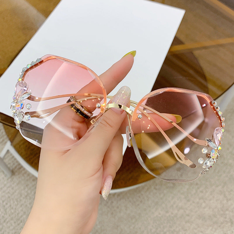 Rhinestone Sunglasses Women Rimless Sunglasses