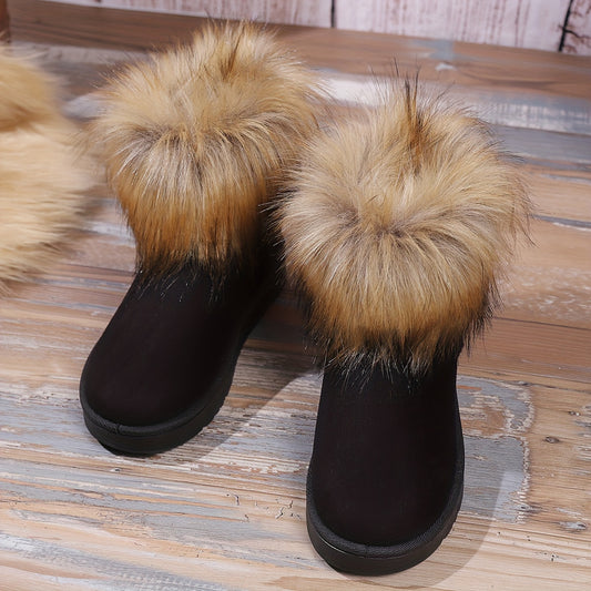 Women's Faux Fur Snow Boots Wear Resistance Plush Furry Shoes
