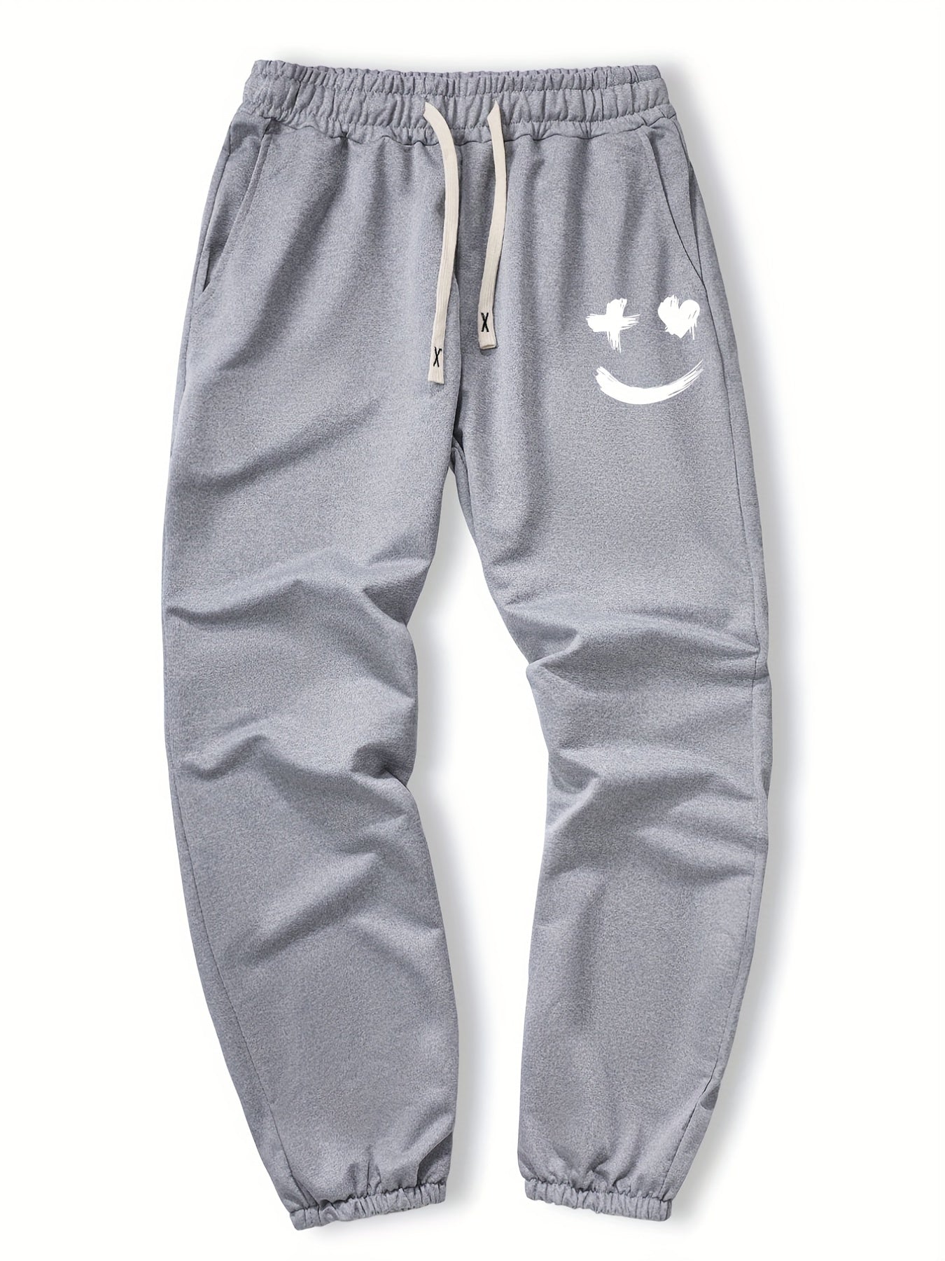 Smiling Face Print Joggers Men's Casual Loose Fit Drawstring Pants
