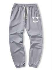 Smiling Face Print Joggers Men's Casual Loose Fit Drawstring Pants