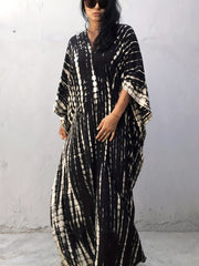 Tie Dye Split Beach Resort Maxi Kaftan Cover Up Dress Kimono Sleeve V Neck