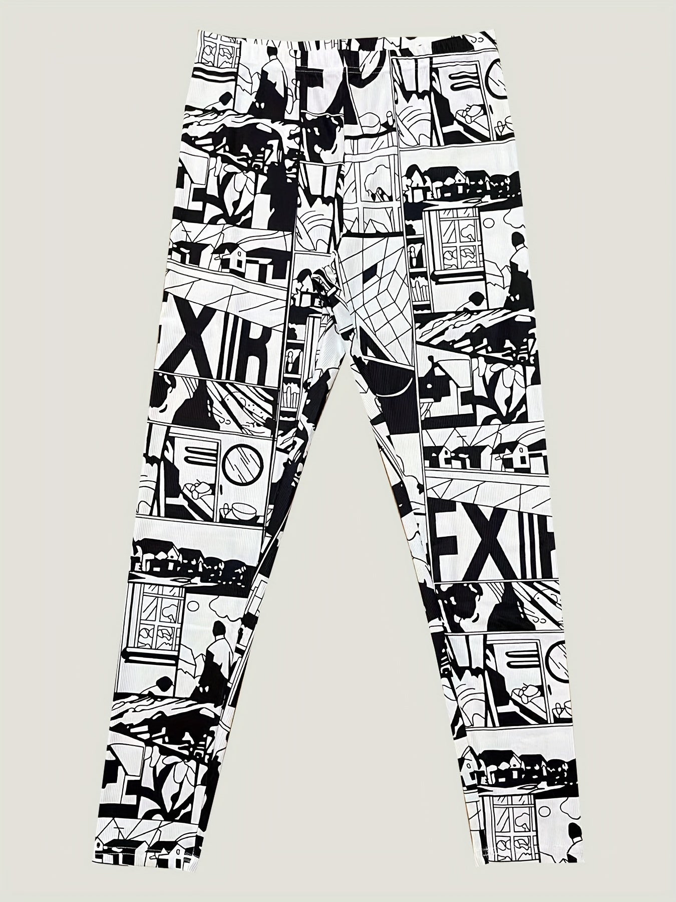Graffiti Print Skinny Leggings Stretchy Casual Leggings Women's Clothing