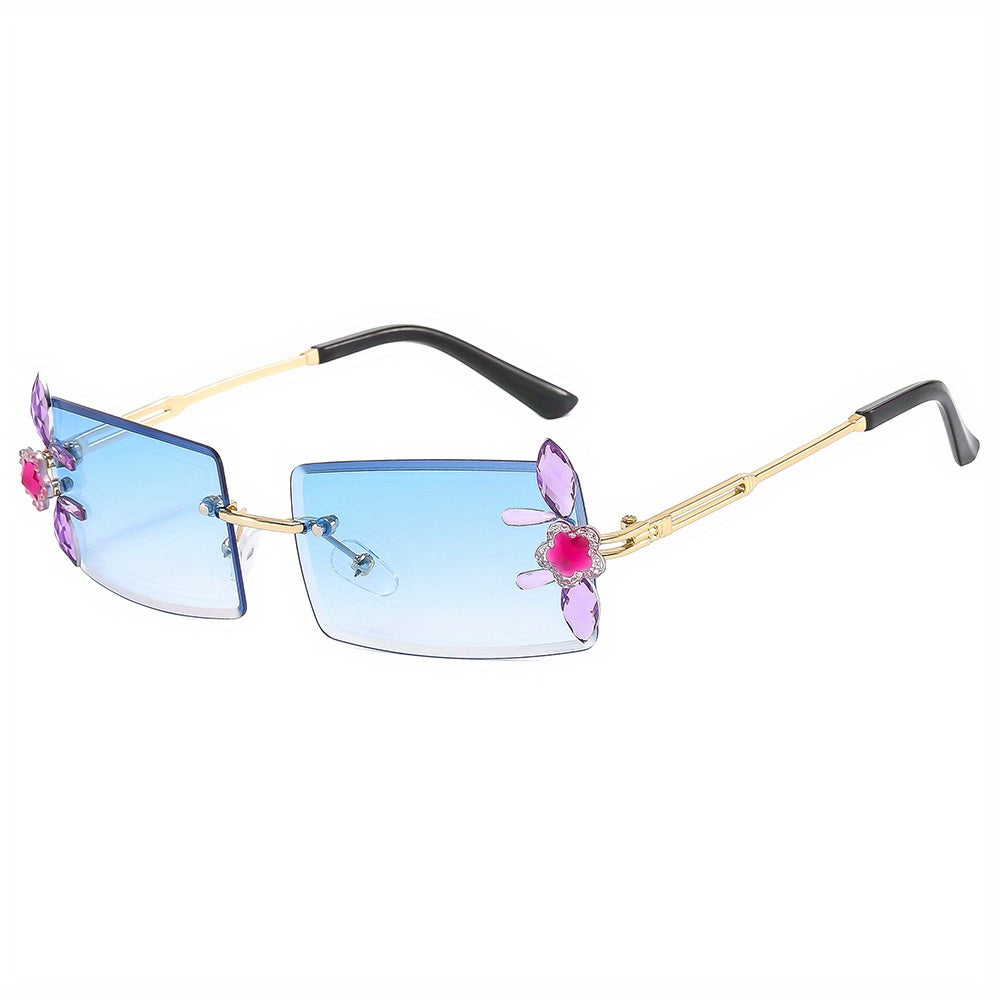 European American Diamond Rimless Sunglasses Multicolor Gradient Men's