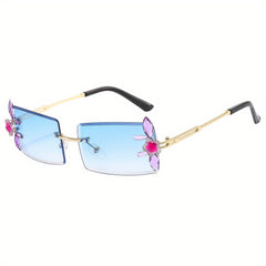 European American Diamond Rimless Sunglasses Multicolor Gradient Men's