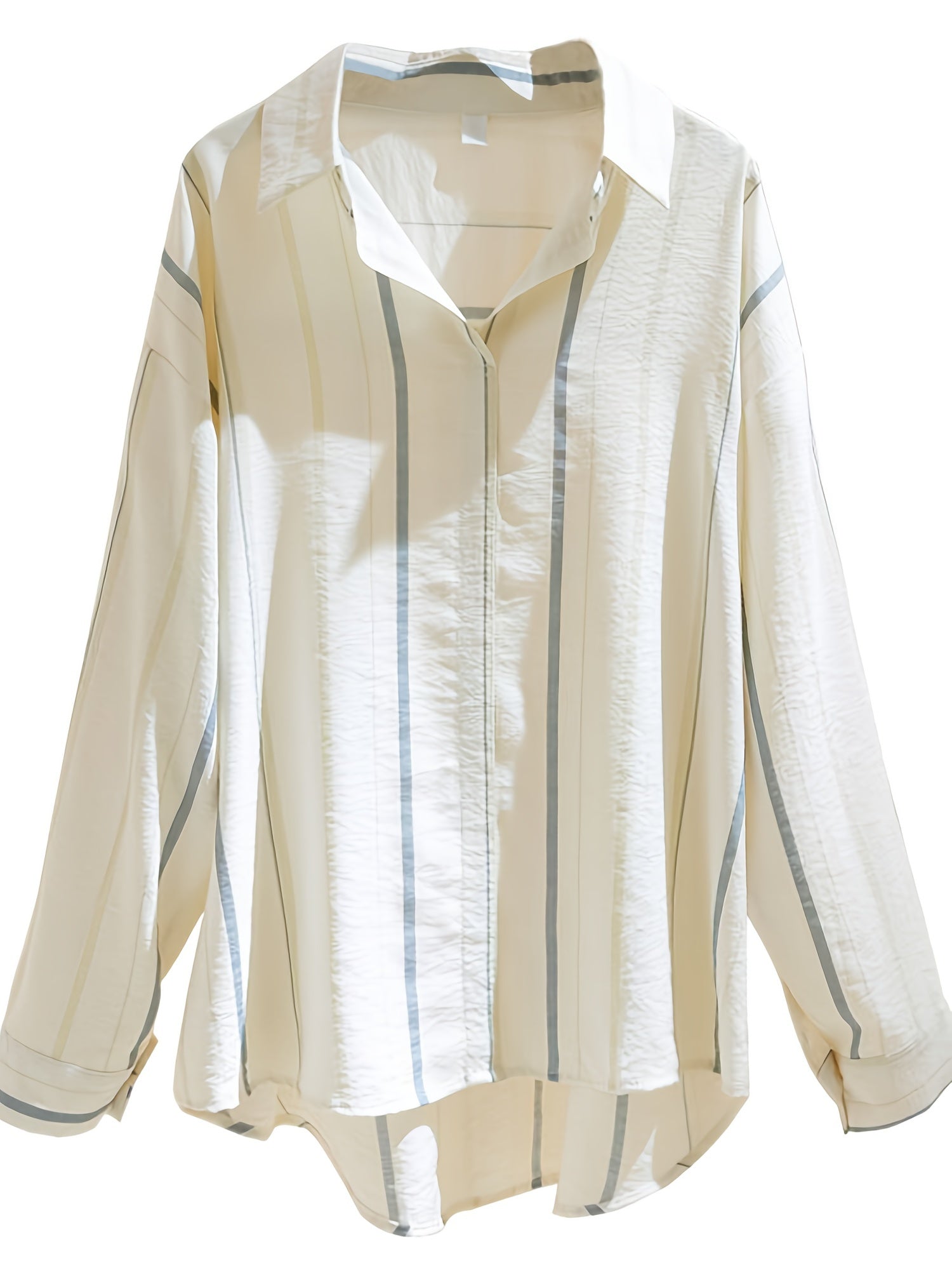 Striped Lapel Long Sleeve Shirt Casual Loose Top