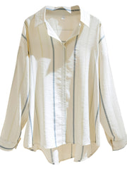 Striped Lapel Long Sleeve Shirt Casual Loose Top