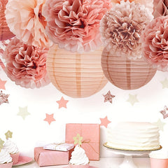 11pcs Rose Golden Paper Ball Lantern Party Decor