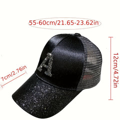 Rhinestone A Patch Trucker Hat Sequin Baseball Cap Women Hip Hop Dad Hats