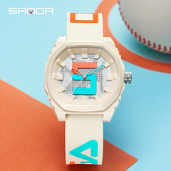 Sanda Large Digital Watch Red Strap Waterproof 24 Hour Stopwatch Rubber Sports
