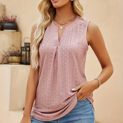 Eyelet Embroidered V Neck Tank Top Sleeveless Summer Casual Women's Tank