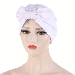 Embossed Detachable Bowknot Turban Cap Solid Ramadan Head Scarf Bonnet